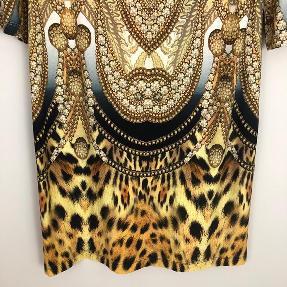 Chico’s Long Sleeve Gold Black Animal Print Dress Size 0 Small - Picture 2 of 7